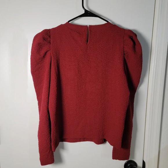 Zara Maroon Red Textured Puff Sleeve Top | Perfect Christmas Top | Small - Picture 8 of 9